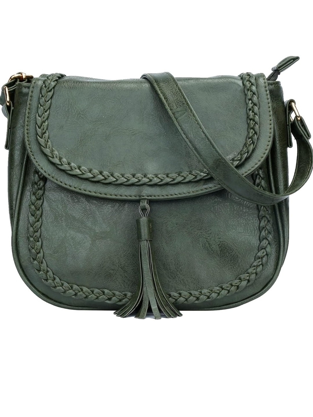 Classic Green Braided Crossbody Bag